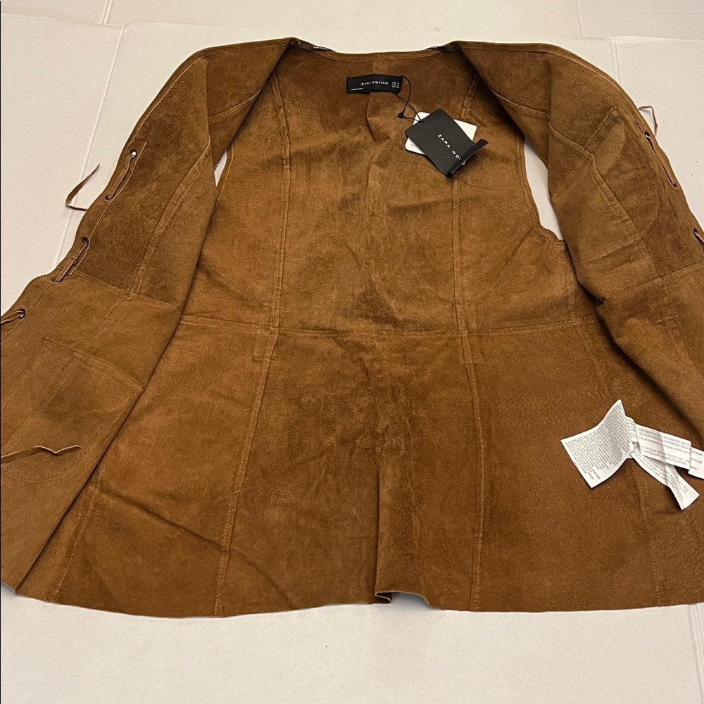 ZARA BROWN LEATHER LACE-UP FESTIVAL BOHO VEST SIZE MEDIUM - Picture 7 of 16